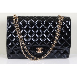 Chanel A36070 Borse In Pelle Di Vitello Vernice Nero Con Patta M