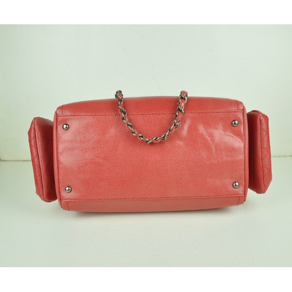 Chanel A47977 Red Grained Bowling Borse In Pelle Di Vitello Con