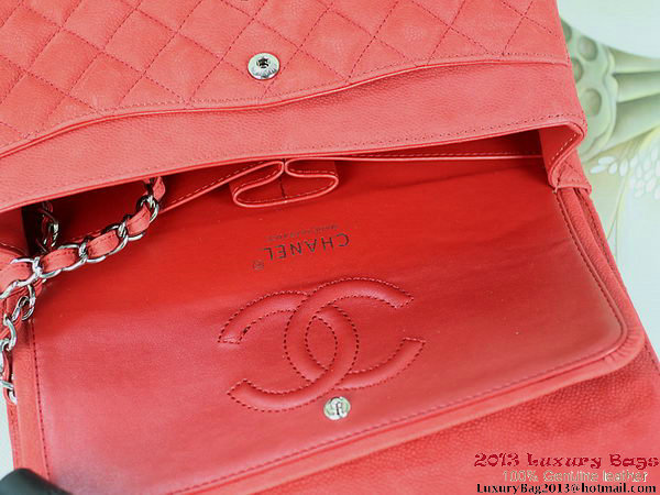 Chanel 2.55 Series Flap Bag Red Original Nubuck Leather A1112 Silver