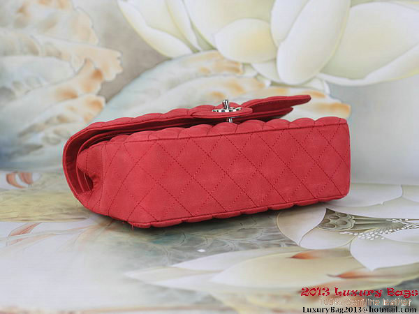 Chanel 2.55 Series Flap Bag Red Original Nubuck Leather A1112 Silver