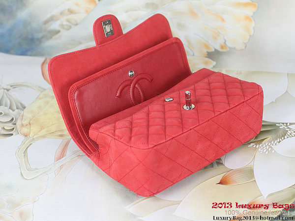 Chanel 2.55 Series Flap Bag Red Original Nubuck Leather A1112 Silver