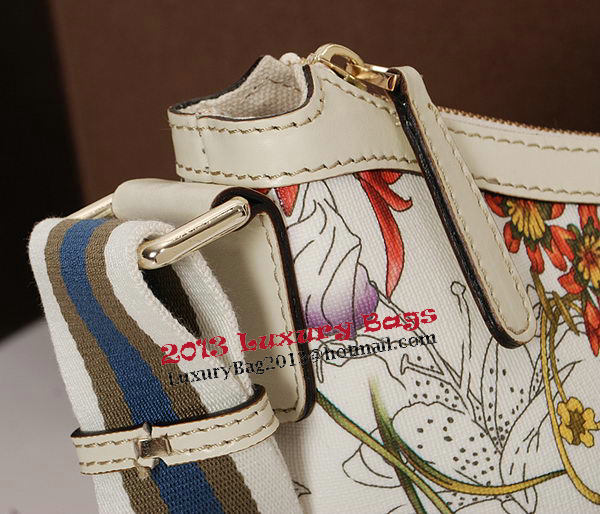 Gucci Medium Flora Leather Messenger Bag 181092 OffWhite&Pink