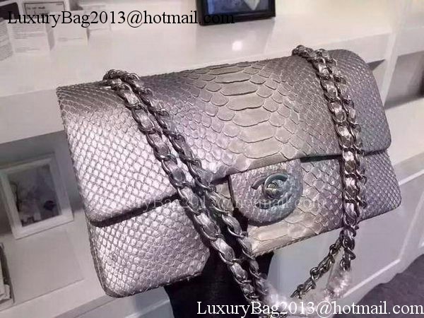 Chanel 2.55 Series Flap Bags Grey&White Original Python Leather A1112SA Silver