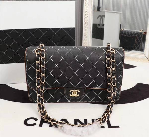 Chanel Flap Shoulder Bag Calfskin Leather 8925 Black