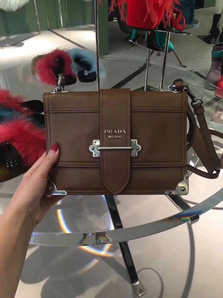 Prada Cahier Leather Shoulder Bag 1BD095 Apricot