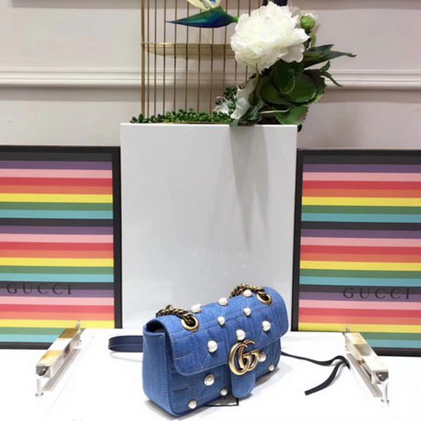 Gucci GG Marmont Matelasse Denim mini Bag 446744 Blue