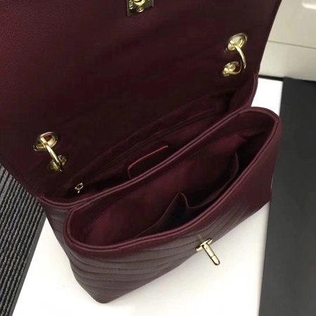 Chanel Calfskin Leather Shoulder Bag 1245 Wine