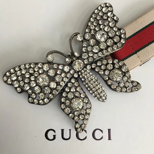 Gucci stripe belt with butterfly 499633 white&red