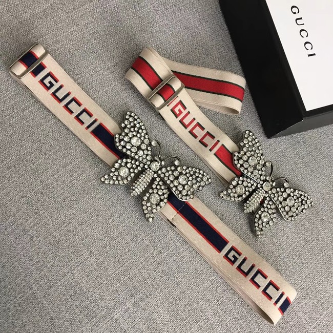 Gucci stripe belt with butterfly 499633 white&red