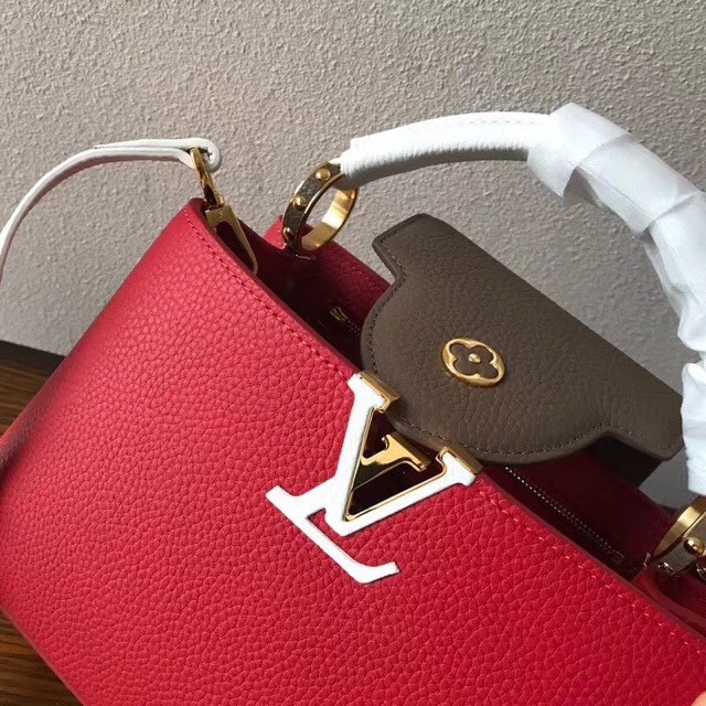 Louis vuitton original taurillon leather Capucines PM M48865 red&white&grey
