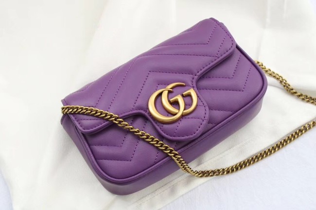 Gucci GG Marmont matelasse leather super mini bag 476433 purple