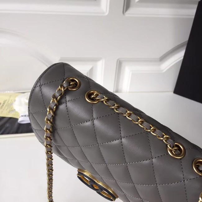 Chanel Original Flap Bag Lambskin & Gold-Tone Metal A57277 grey