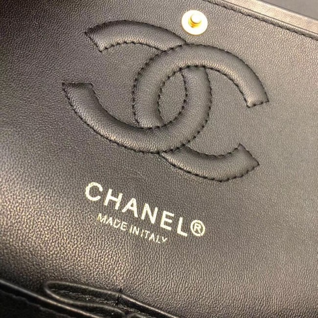 CHANEL Classic Handbag Lambskin Gold-Tone & Ruthenium-Finish Metal A01112 Black