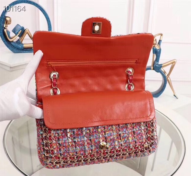 Chanel Tweed Calfskin 1112 red Gold-Tone Metal