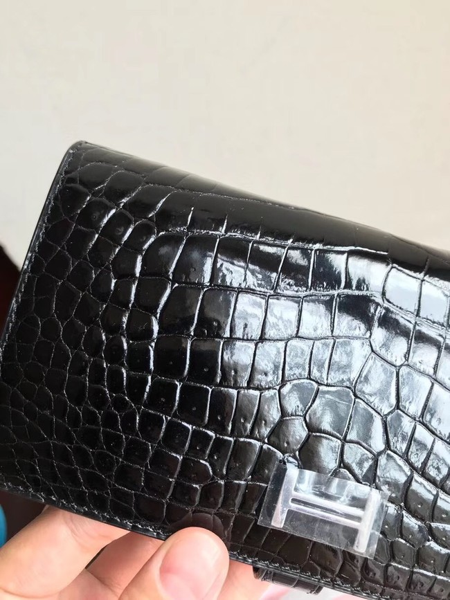 Hermes 100% genuine crocodile leather kelly Wallet 33569 black