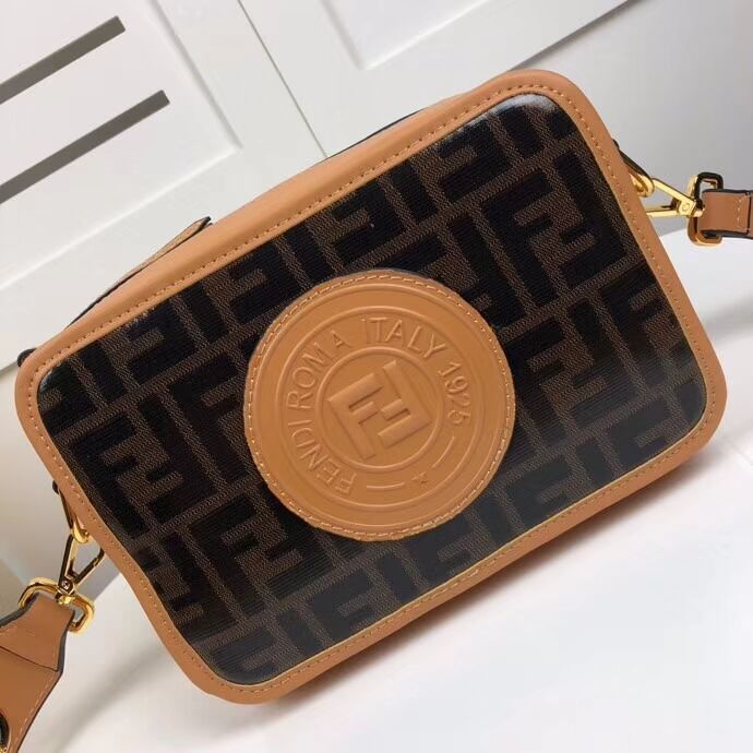 Fendi MINI CAMERA CASE Multicolor canvas bag 8BF097 apricot