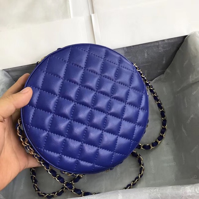 Chanel Lambskin & Gold-Tone Metal small round bag AS0209 blue