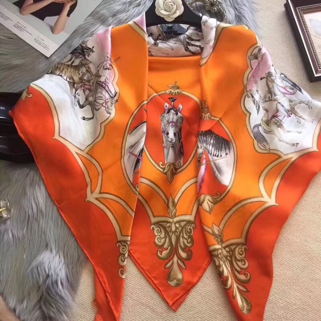 Hermes Scarf in silk twill with hand rolled edges H0032 orange