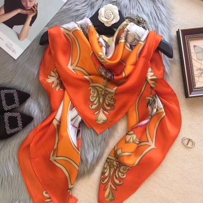 Hermes Scarf in silk twill with hand rolled edges H0032 orange