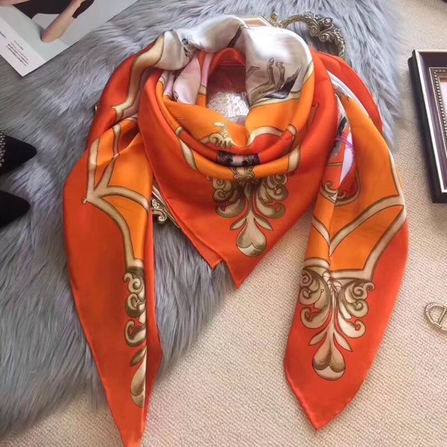 Hermes Scarf in silk twill with hand rolled edges H0032 orange