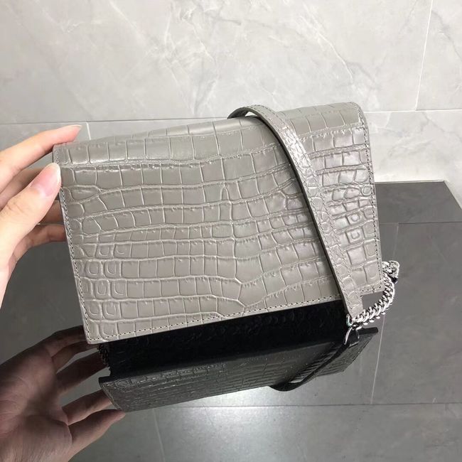SAINT LAURENT Kate crocodile-embossed leather cross-body bag 452159 grey