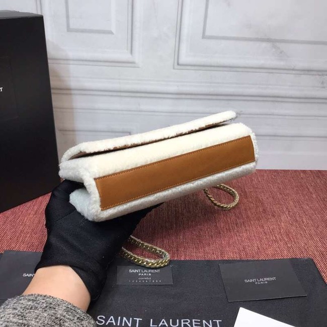 SAINT LAURENT Lambswool leather quilted shoulder bag Y3709 white