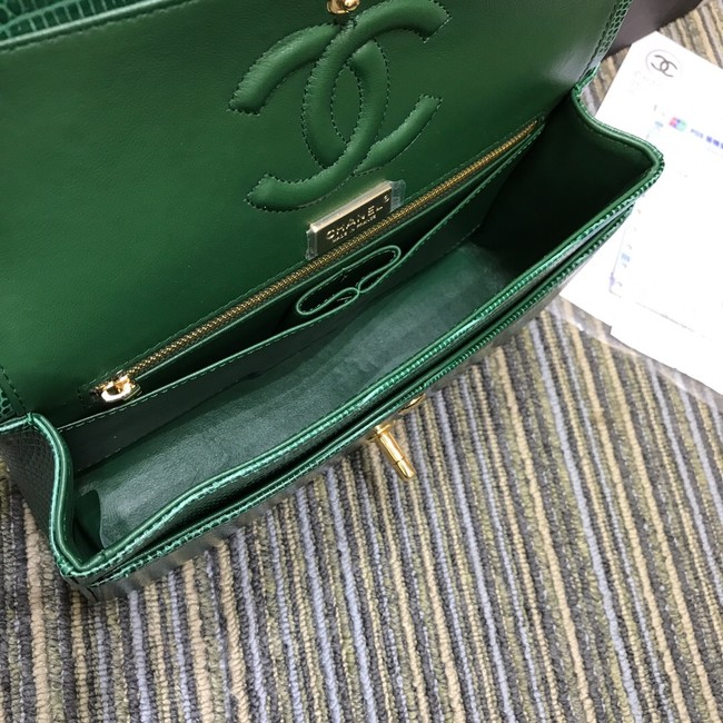 Chanel Classic Handbag Original Lizard & Gold-Tone Metal A01112 green