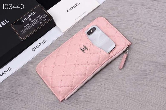 Chanel classic pouch Grained Calfskin& silver-Tone Metal A84402 pink