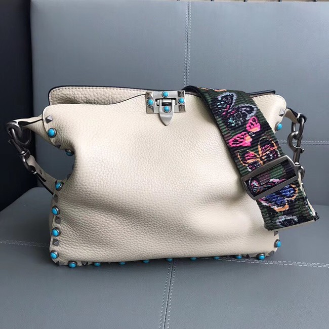 VALENTINO Rockstud leather messenger bag 50031 off-white