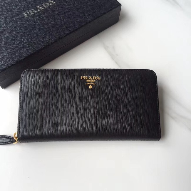 Prada Leather Large Zippy Wallets 1ML505 black