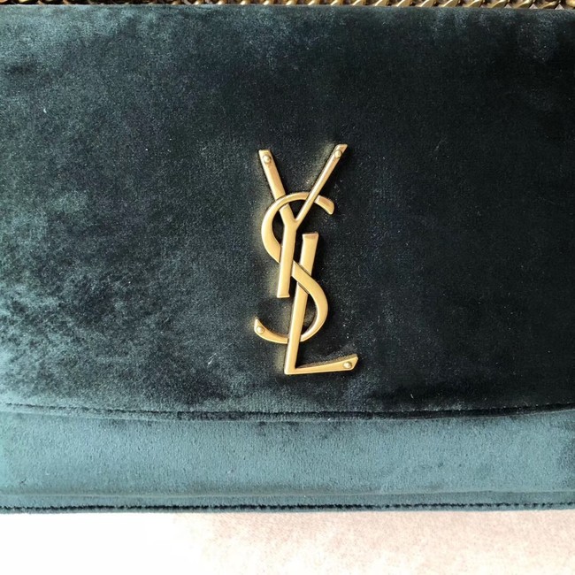 SAINT LAURENT Monogram Sunset medium velvet cross-body bag 442906 green