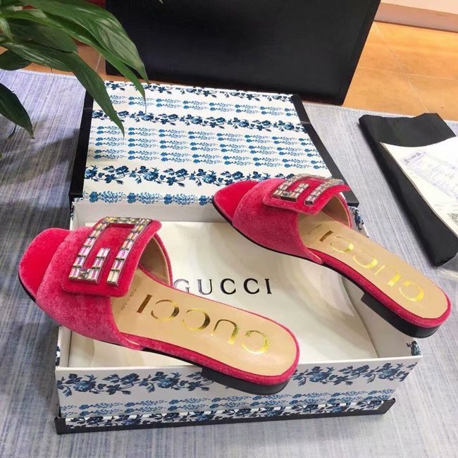 Gucci Velvet slide with crystal G GG1470BL-4