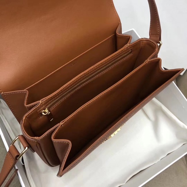 CELINE LARGE TRIOMPHE BAG IN TEXTILE AND NATURAL CALFSKIN 18887 TAN & WHITE