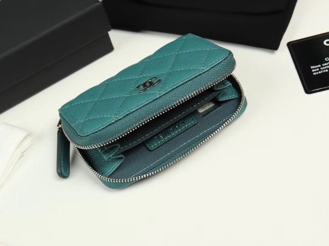 Chanel classic card holder Grained Calfskin & silver-Tone Metal A69271 green