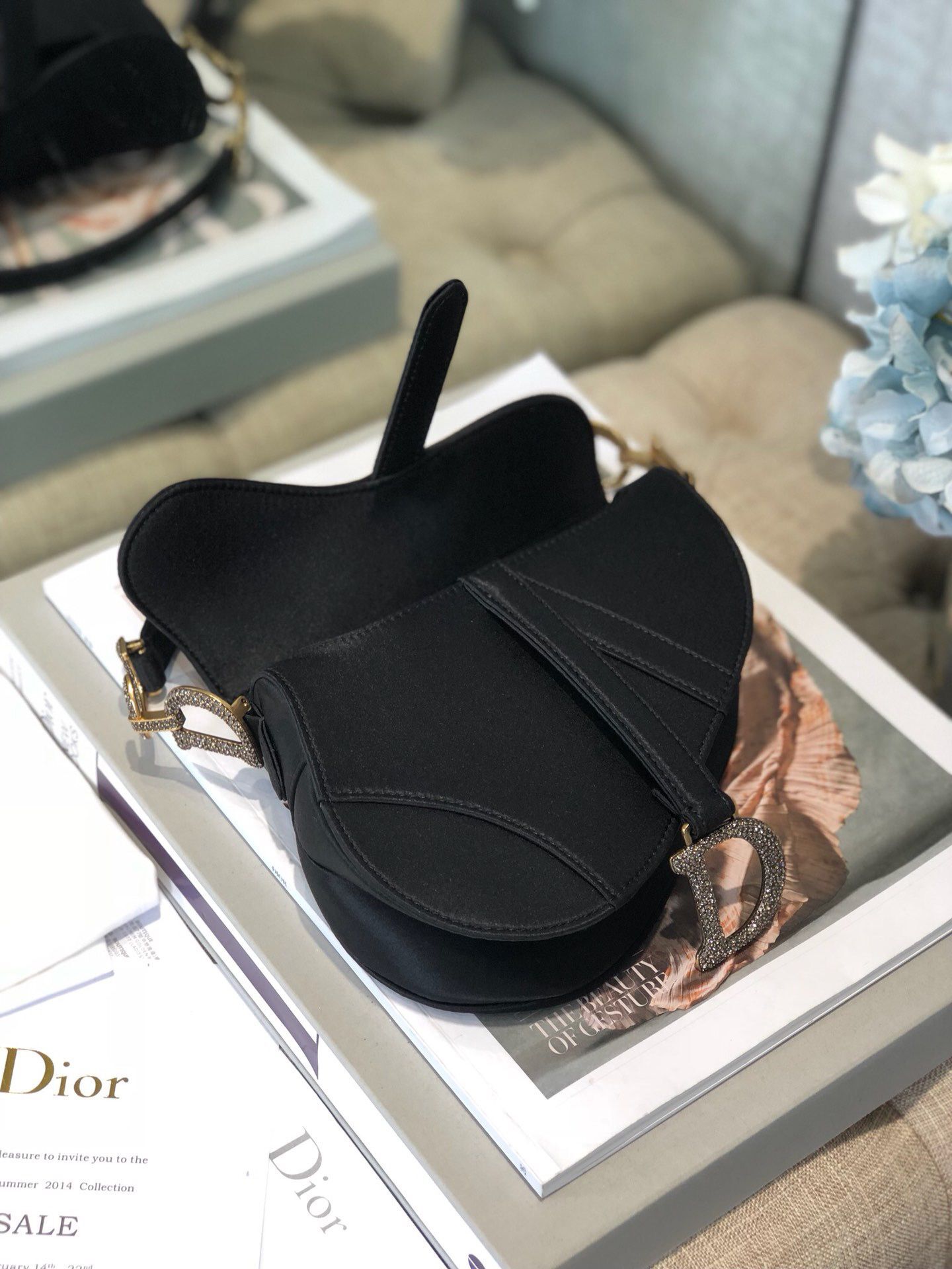 Dior SADDLE SATIN MINI BAG M447S Black