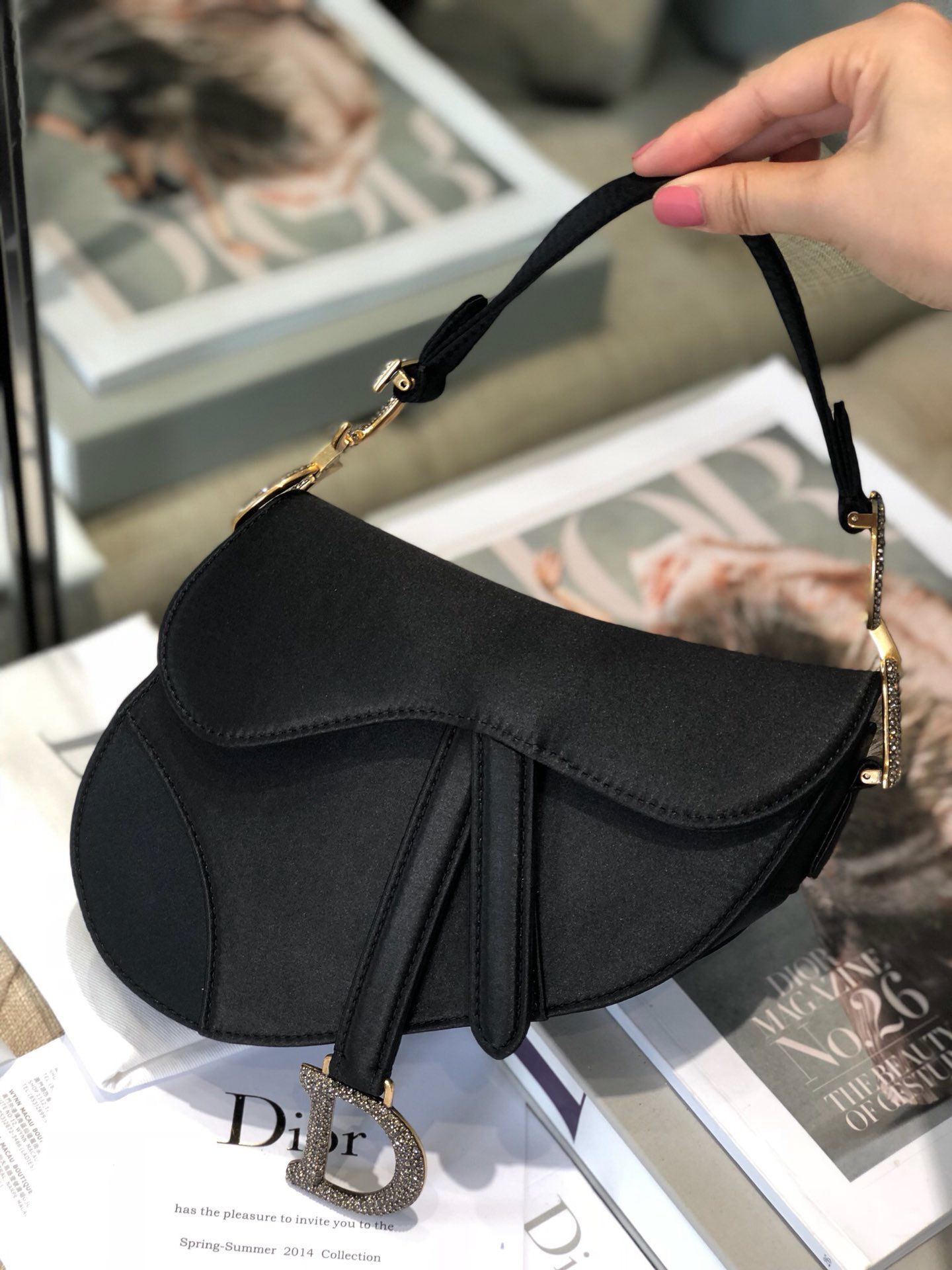 Dior SADDLE SATIN MINI BAG M447S Black
