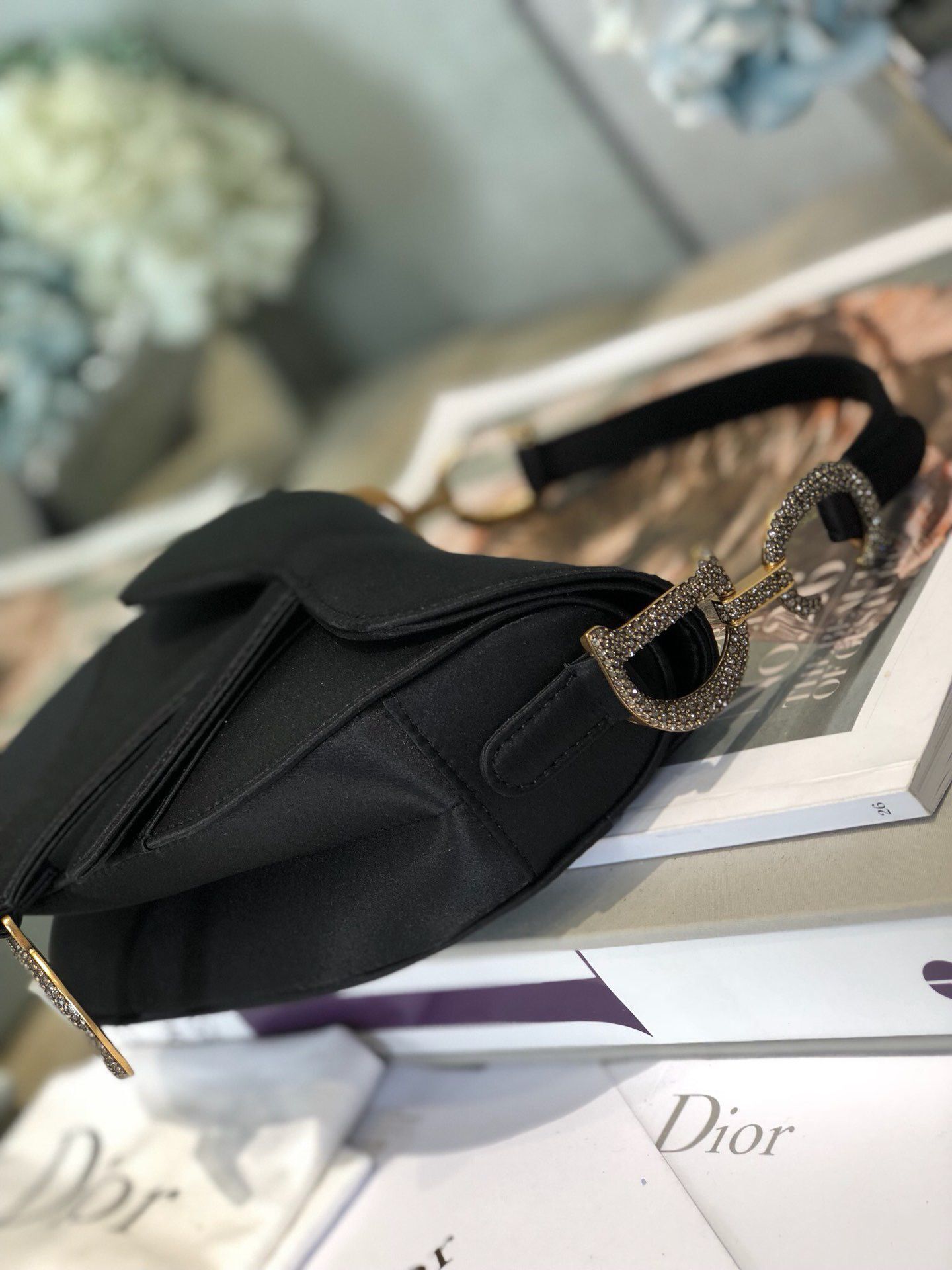 Dior SADDLE SATIN MINI BAG M447S Black