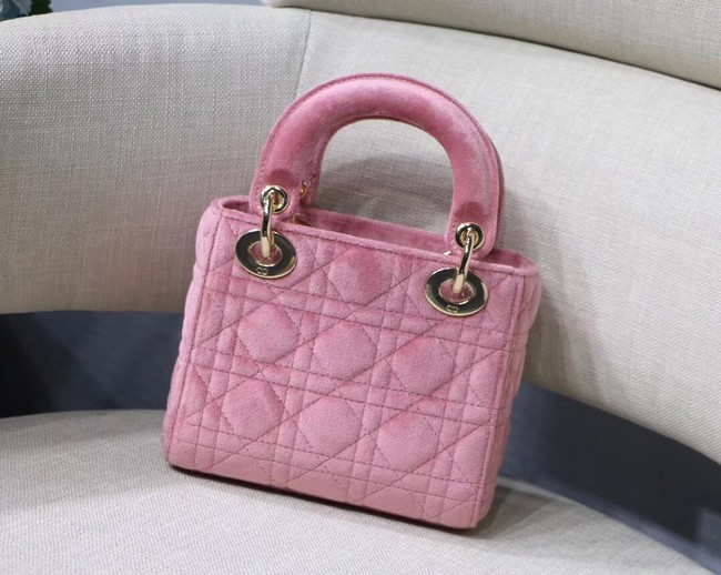 MINI LADY DIOR Velvet BAG M424 Pink