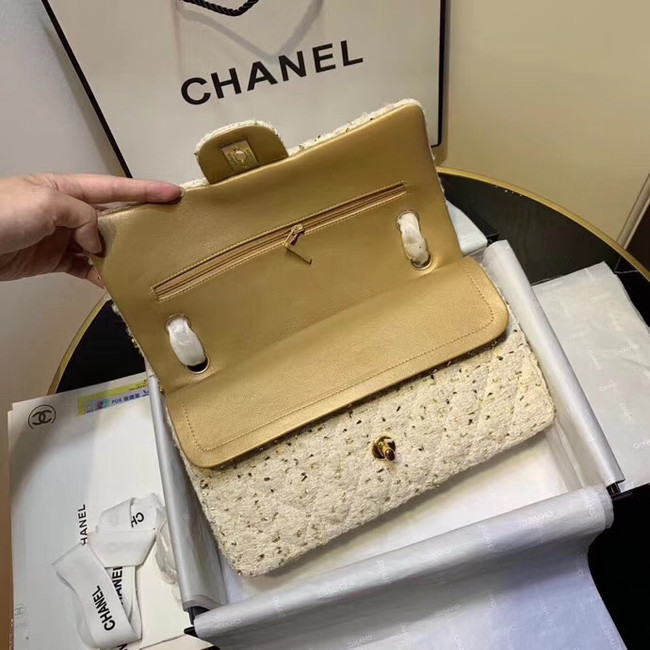 CHANEL Tweed Calfskin -Tone & Gold-Tone Metal AS1112 white