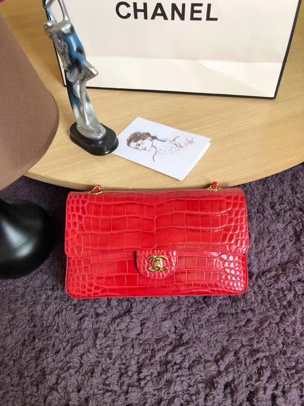 Chanel Classic Flap Bag Original Alligator & Gold-Tone Metal A01112 Cherry