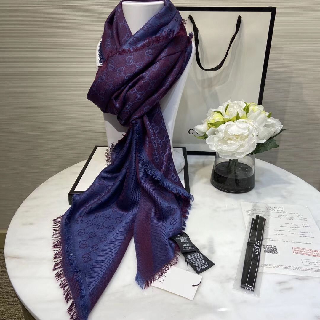 Gucci Cashmere Scarf GG9654 Blue