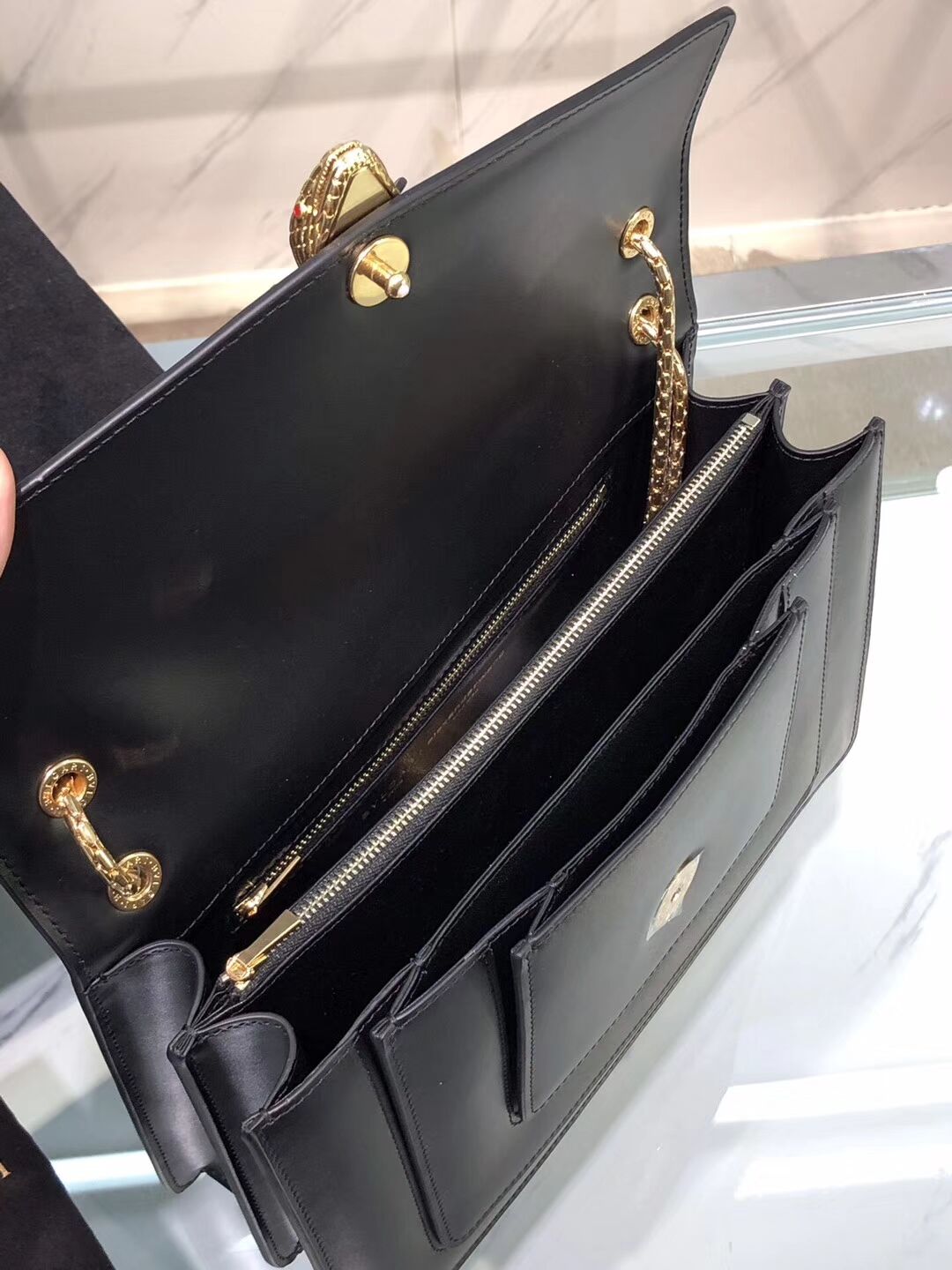 BVLGARI Serpenti Forever leather shoulder bag B288620 black