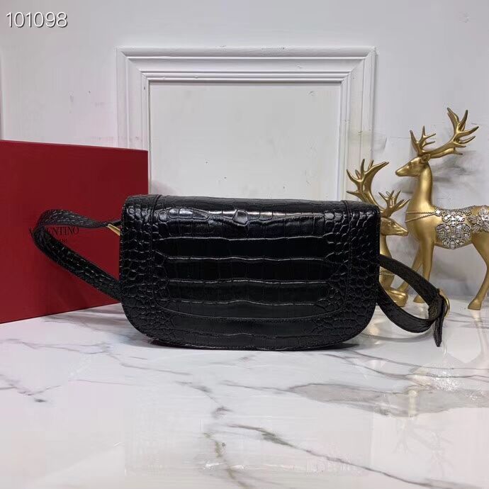 VALENTINO Origianl Crocodile leather shoulder bag V0030 black