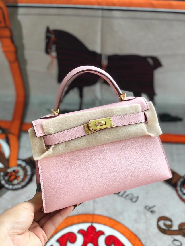 Hermes original mini Kelly chevre mysore K19CM pink&Gold Metal