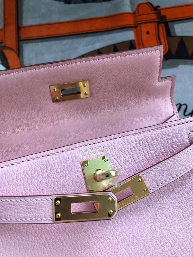 Hermes original mini Kelly chevre mysore K19CM pink&Gold Metal