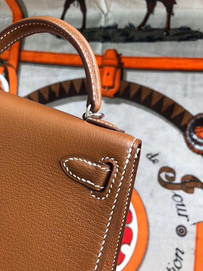 Hermes original mini Kelly chevre mysore K19CM brown&silver Metal