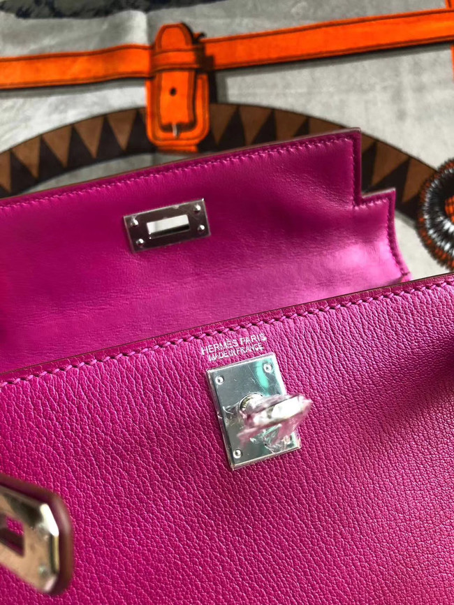 Hermes original mini Kelly chevre mysore K19CM rose&silver Metal