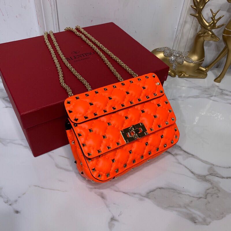 Valentino Garavani Rockstud Spike Original Leather Bag V0124 Orange