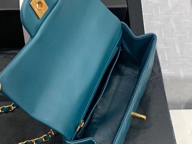 Chanel small tote bag Sheepskin & Gold-Tone Metal AS8816 blue