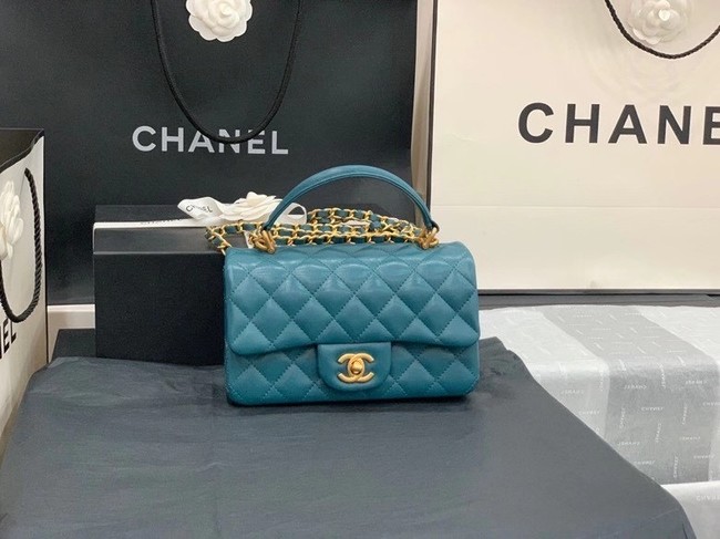 Chanel small tote bag Sheepskin & Gold-Tone Metal AS8816 blue